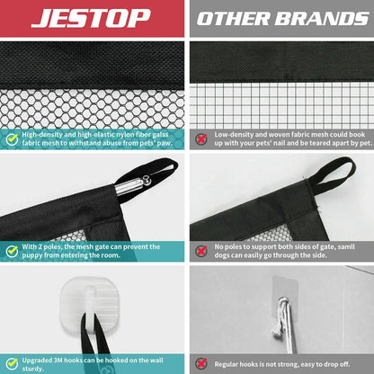 Portable safety gate with mesh fence for pets and babies, black color