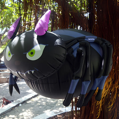 60cm orange inflatable pumpkin decoration with black spider attached for Halloween displays
