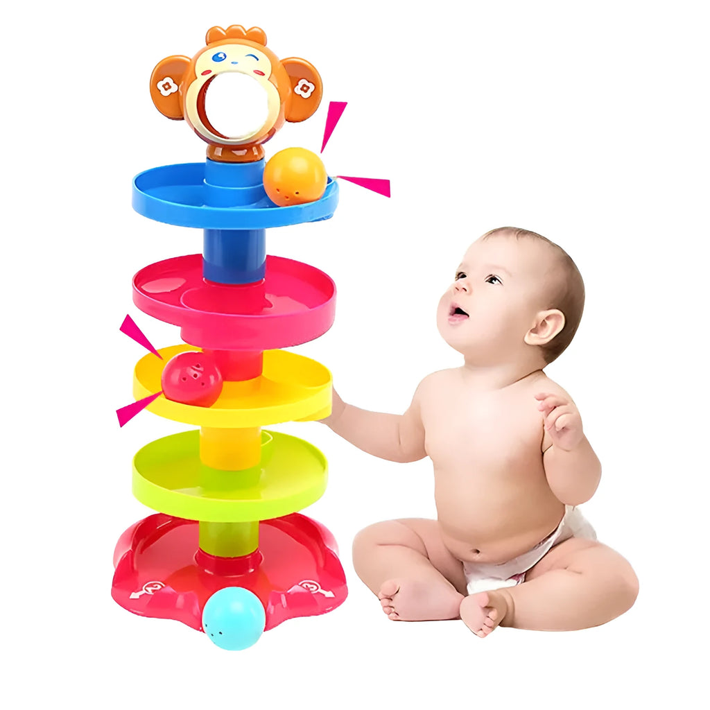Puzzle rolling ball baby toy 17x18x40.5cm in as-shown colour with music and stacking function