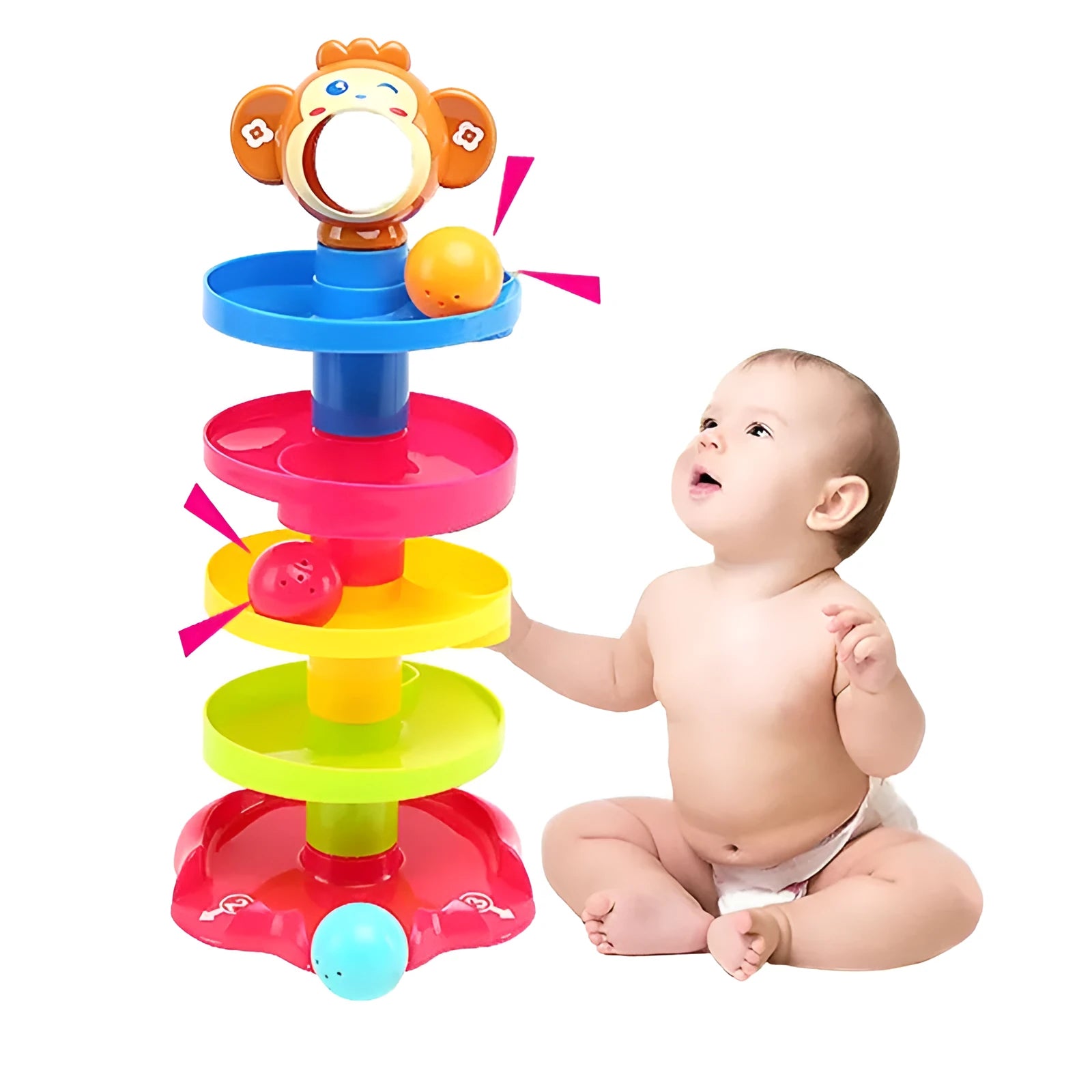 Puzzle rolling ball baby toy 17x18x40.5cm in as-shown colour with music and stacking function