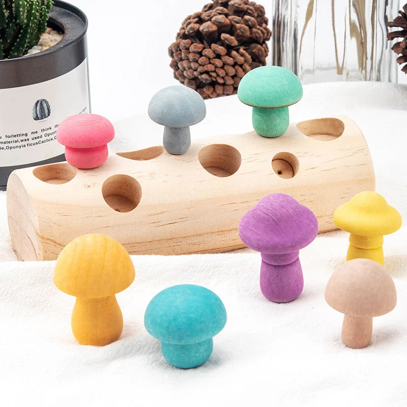 Wooden simulation mushroom picking game for toddlers, educational toy