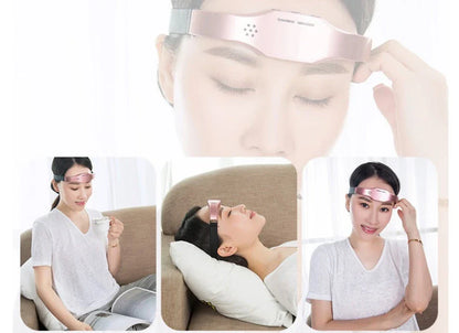Wireless Head Massager Helmet in black and pink for stress relief and sleep therapy