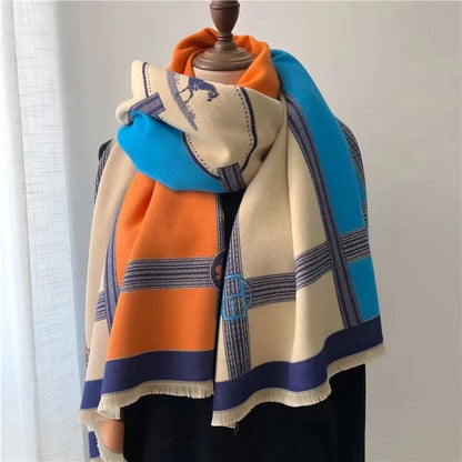 Korean style contrast colour cotton scarf for women, lightweight and versatile for all seasons