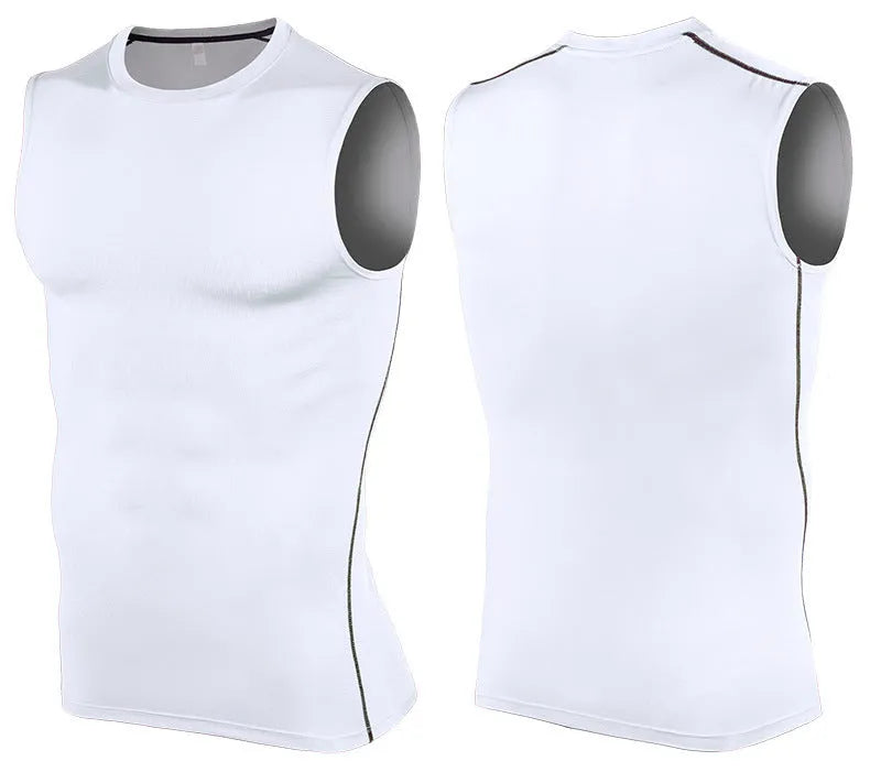 Fitness gym sports polyester vest in black, front view, with pullover style