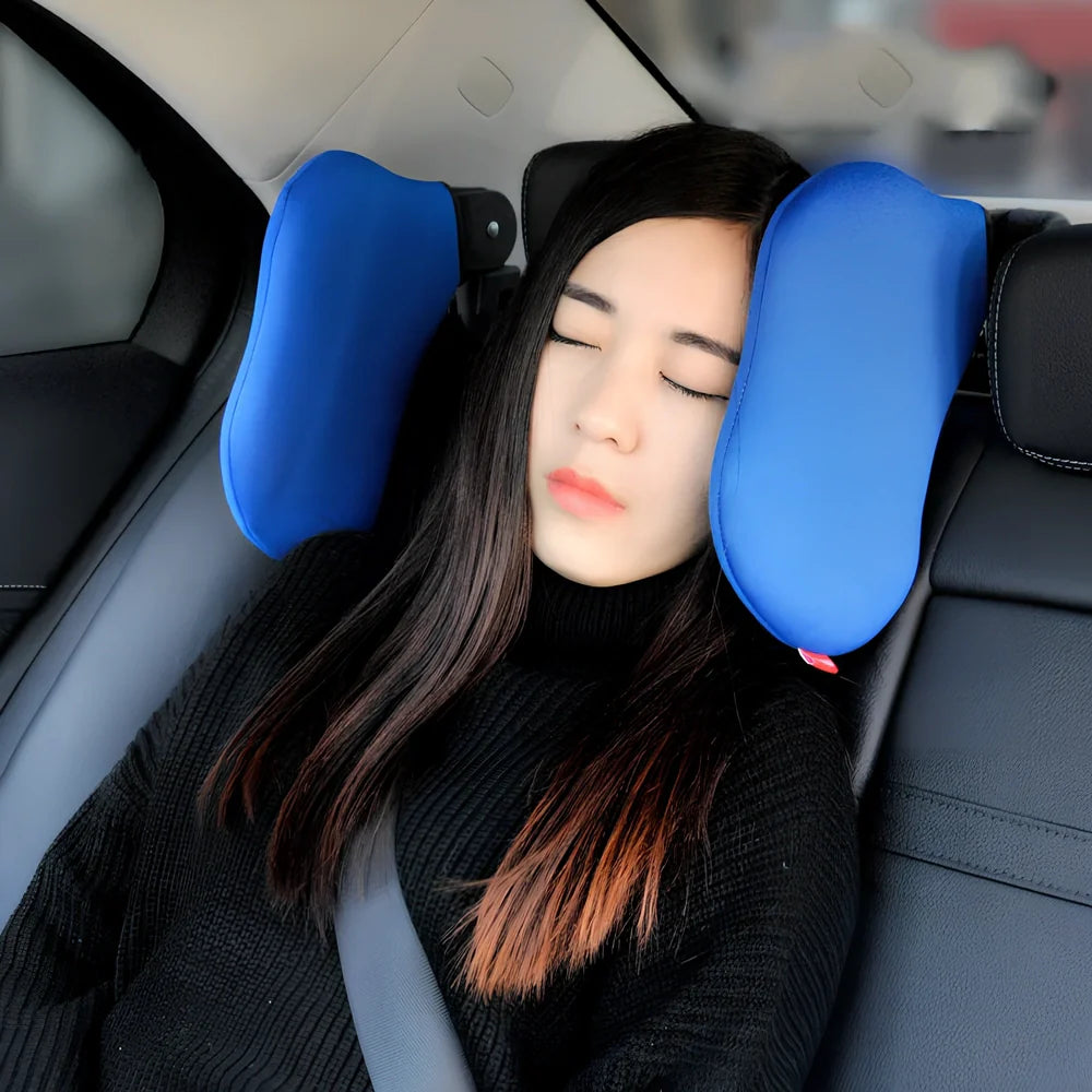 Yellow car seat pillow, 50x20x6cm dimensions, cotton-sponge-ABS for neck support in vehicles
