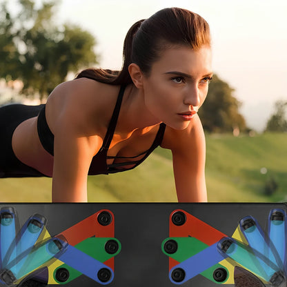 Black 9-in-1 Push-Up Rack Edge with colour-coded plates and silicone handles for upper body training, 60 x 18.5 x 2 cm size