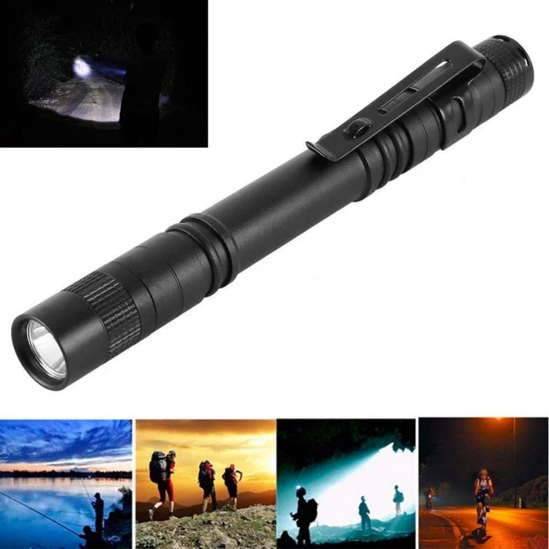 Black aluminum LED flashlight with waterproof features
