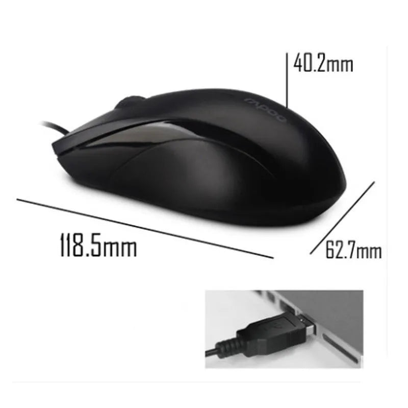 Black wired USB optical mouse with 1000dpi and 1.5m cable for desktop computer