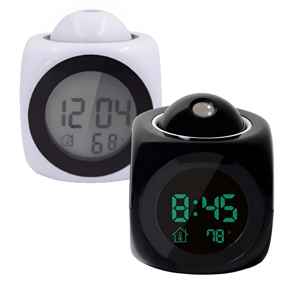 LED alarm clock with dome shape LCD display swivel projector black white ABS