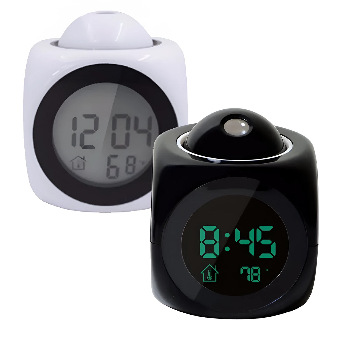 LED alarm clock with dome shape LCD display swivel projector black white ABS