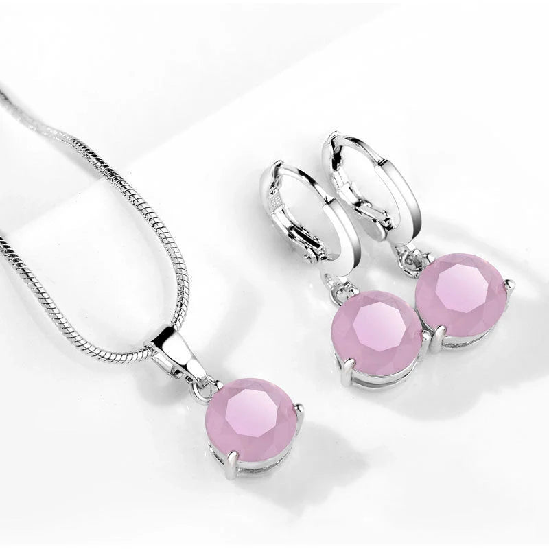 Water Drop Necklace Earring Set with zircon gemstones and snake bone chain