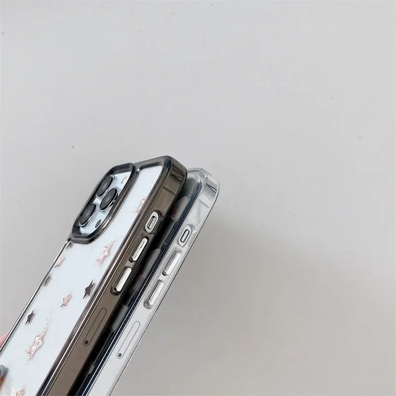 Hard PC phone case with engraved lucky star doodle design and acrylic side finish