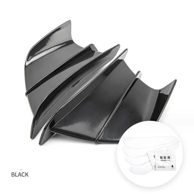Universal motorcycle spoiler wind wing set in four pattern options showing 18x8cm dimensions
