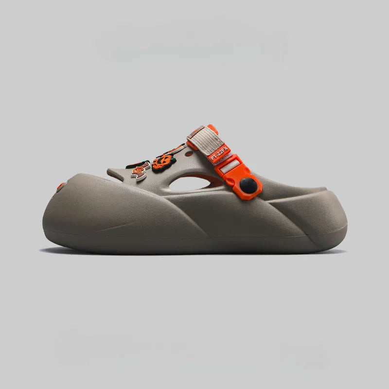 Men's grey baotou beach hole shoes with perforated upper and EVA sole