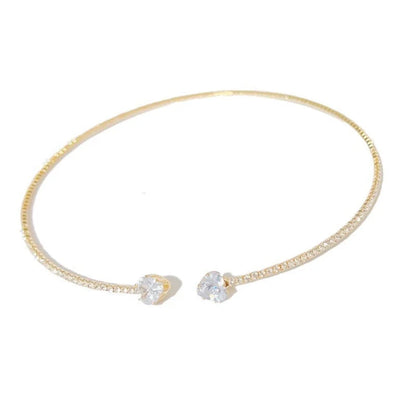 Rhinestone Heart Collar Choker Necklace in silver and gold options