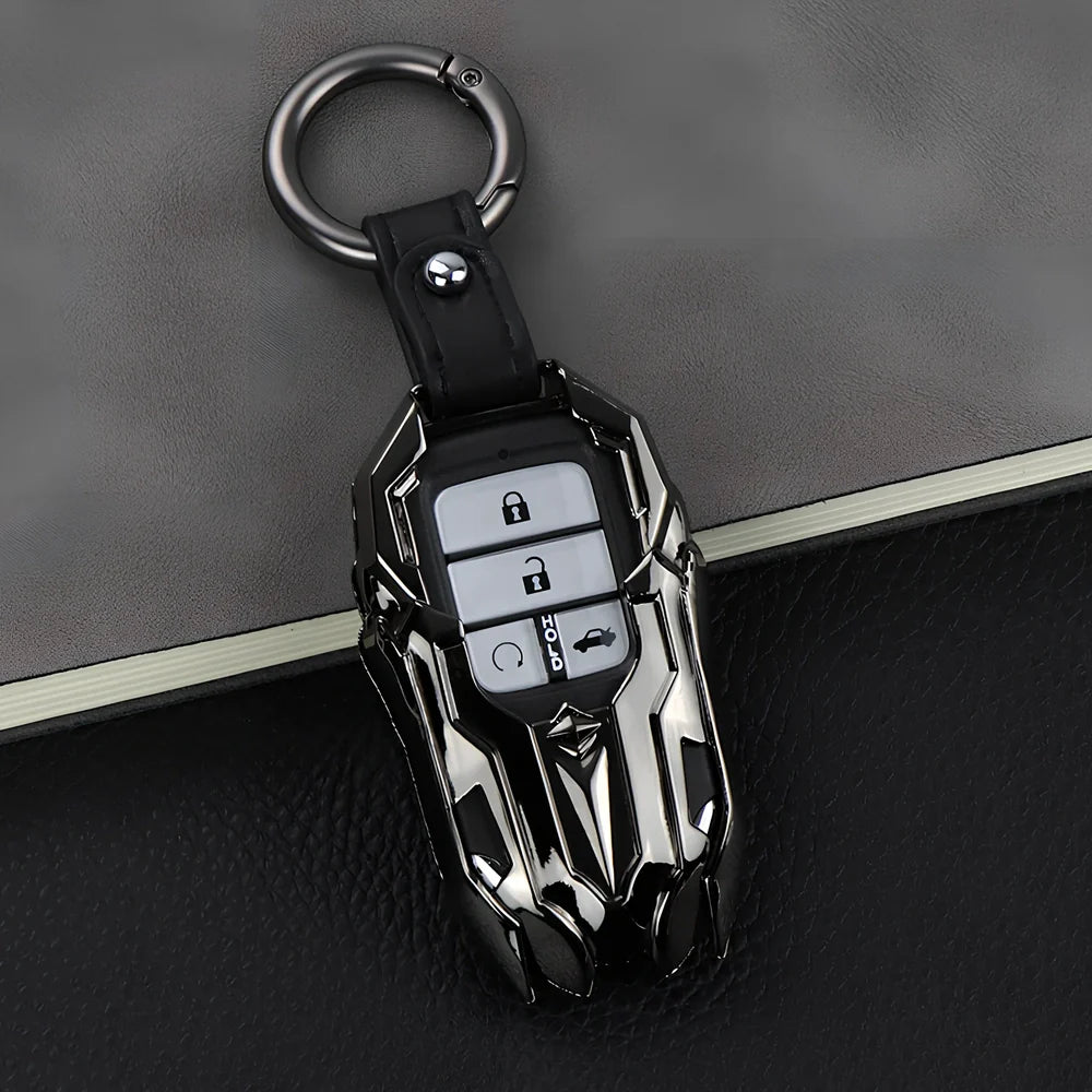 Black zinc alloy car key cover, 6 cm long, protecting fob from fading with signal-safe design