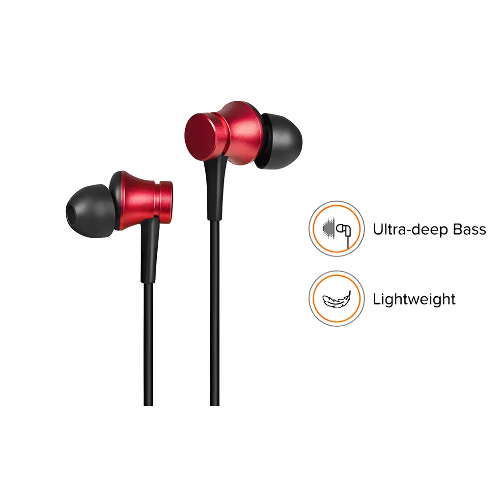 Piston wired in-ear headphones with 3.5mm plug in black, blue and red colour options