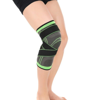 3D Sports Knee Pad in black, red, orange, and green with double beams for meniscus protection