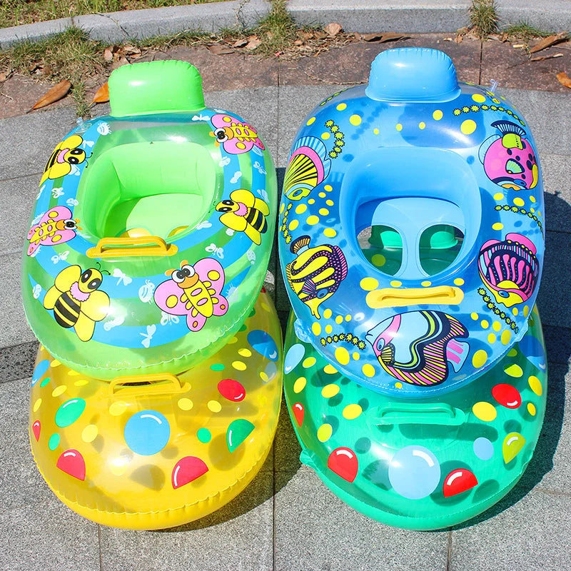 Inflatable baby swimming ring with cartoon design for safe water play