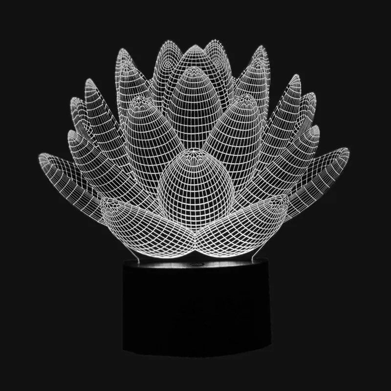 White acrylic lotus-shaped LED night light with touch control on a wooden surface