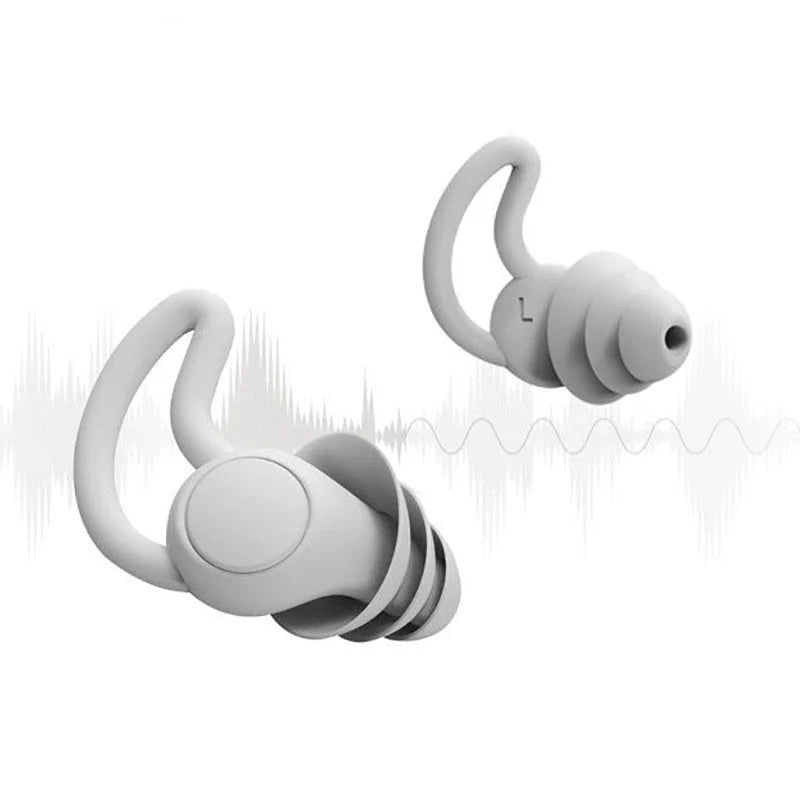 Silicone sleep earplugs with shark fin design in grey and black