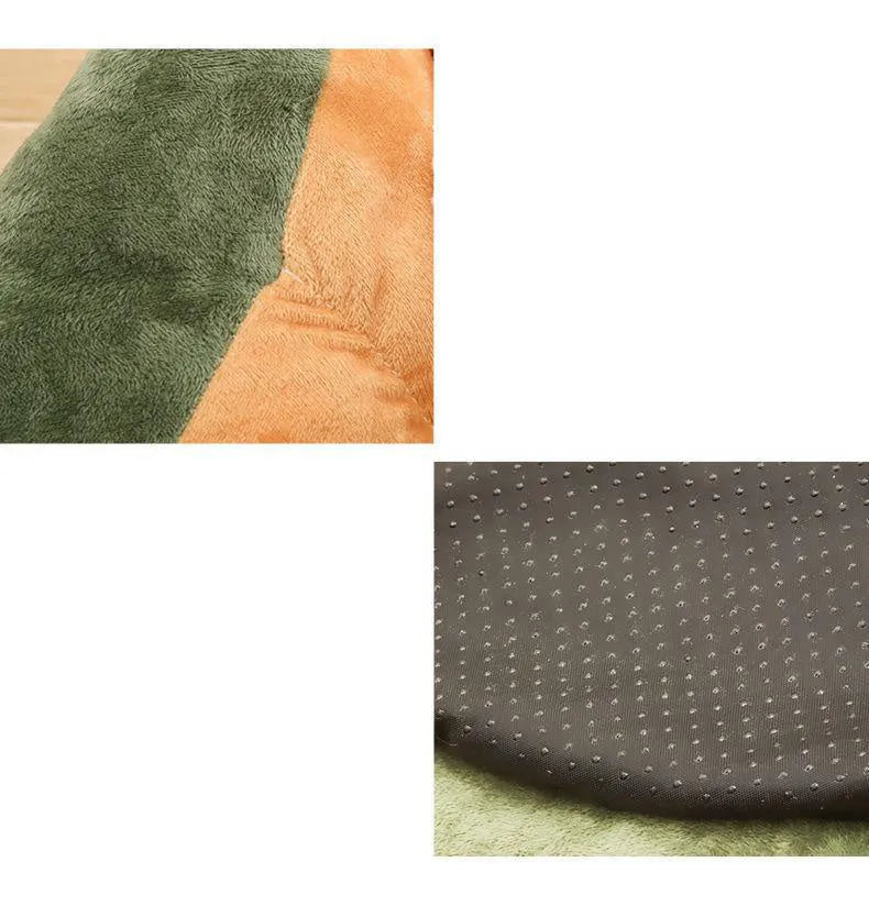 Soft green pet bed kennel for cats with a removable cotton cushion inside