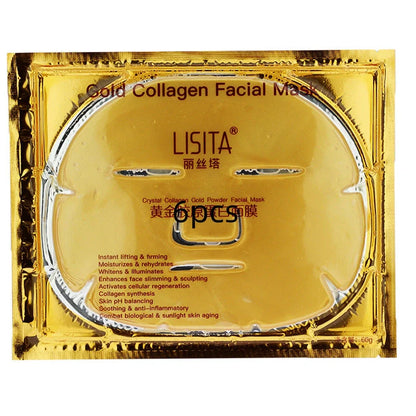 Crystal Gold Collagen Mask with golden jelly formula in packaging showing 60ml content