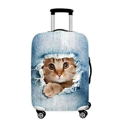 Blue cartoon polyester luggage cover on 24-inch suitcase with pole case, fitting 18-32 inch sizes securely