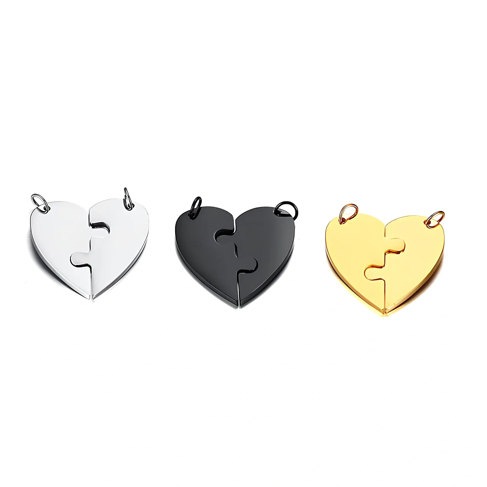 Heart-shaped titanium steel friendship pendant set in silver, gold, black with optional 51-80cm chain, rust-resistant two-piece unisex jewellery