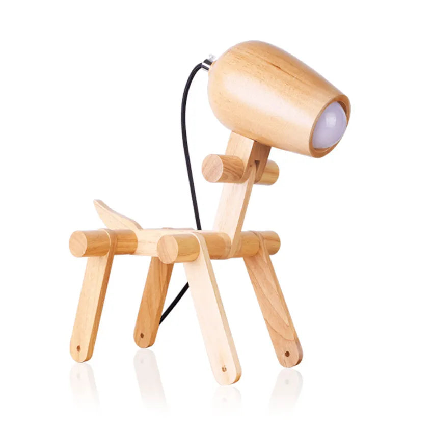 Nordic solid wood table lamp with warm light on a side table in a living room