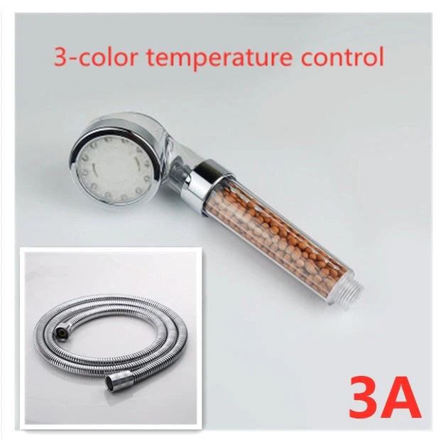 Colour-changing LED shower head with temperature sensor and high-pressure design