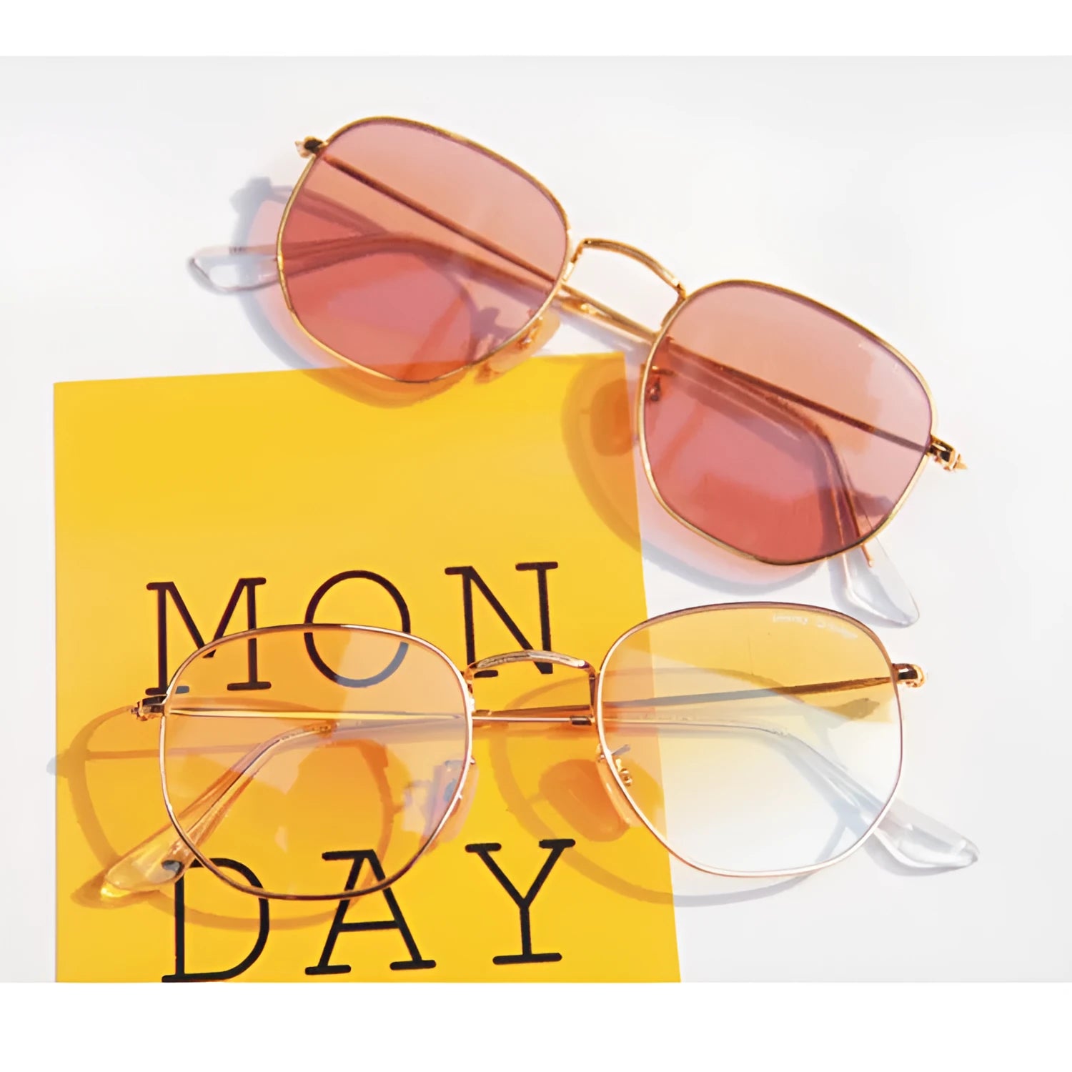 Retro street sunglasses with gold frame and transparent yellow resin lenses