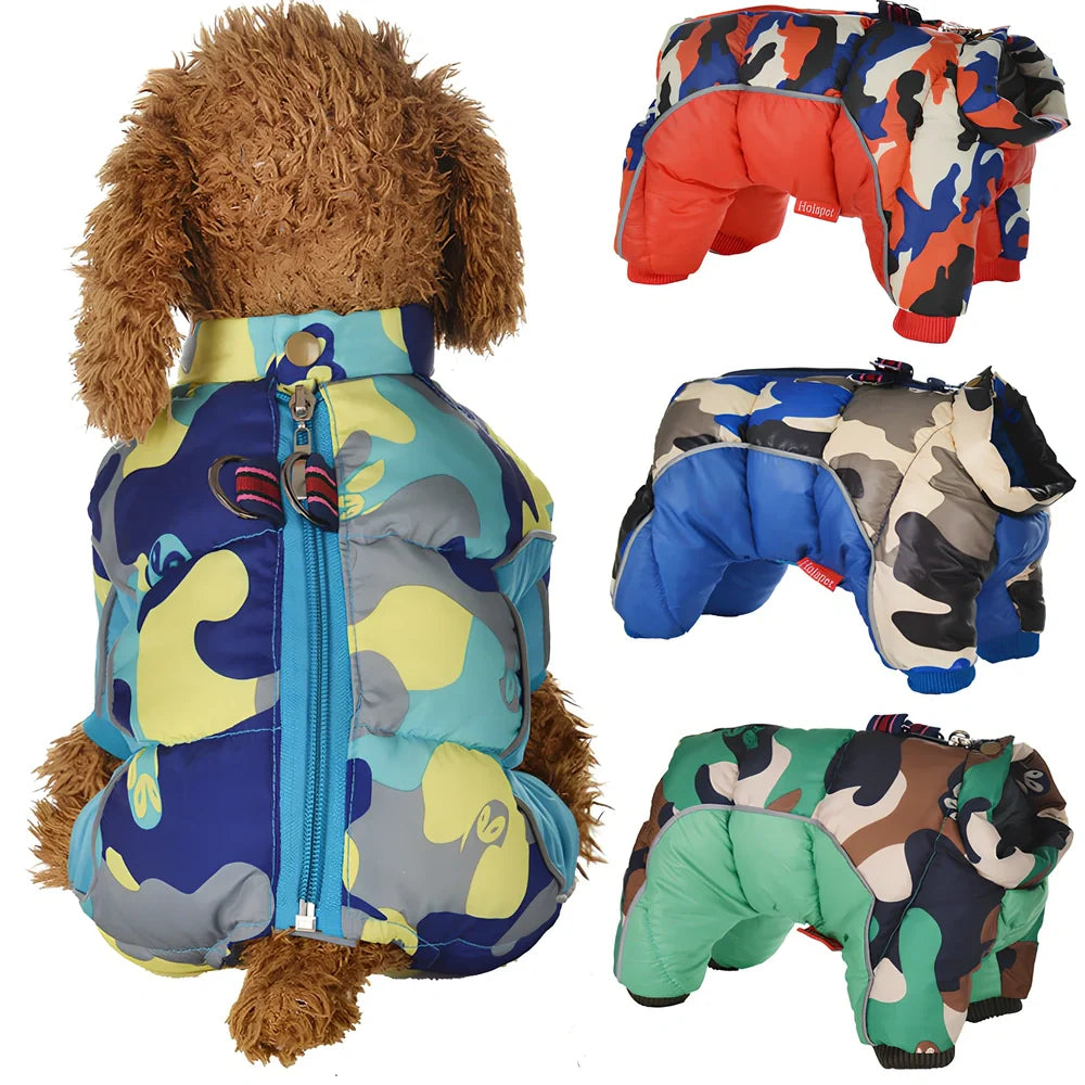 Brown coffee winter cotton jacket on small dog, waterproof thicker coat for puppies in sizes 10-26