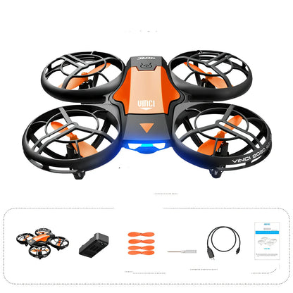 Blue V8 mini RC drone with gesture sensor, HD camera, altitude hold, size under 30cm, orange variant available