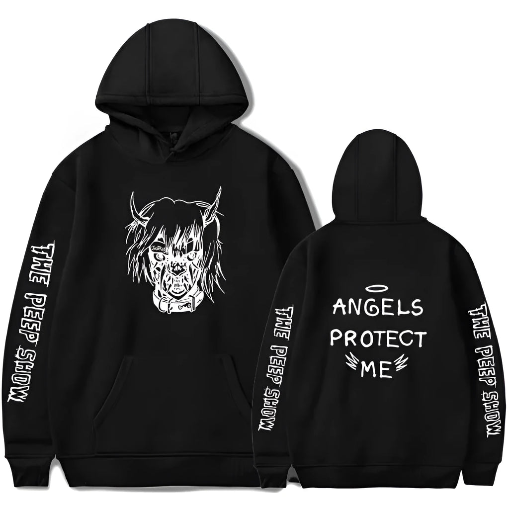 Angel And Devil Hoodie for men - cartoon print pullover in black with hood and full sleeves