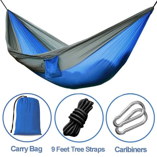 Portable Nylon Parachute Outdoor Double Hammock in various colours for backpacking and camping