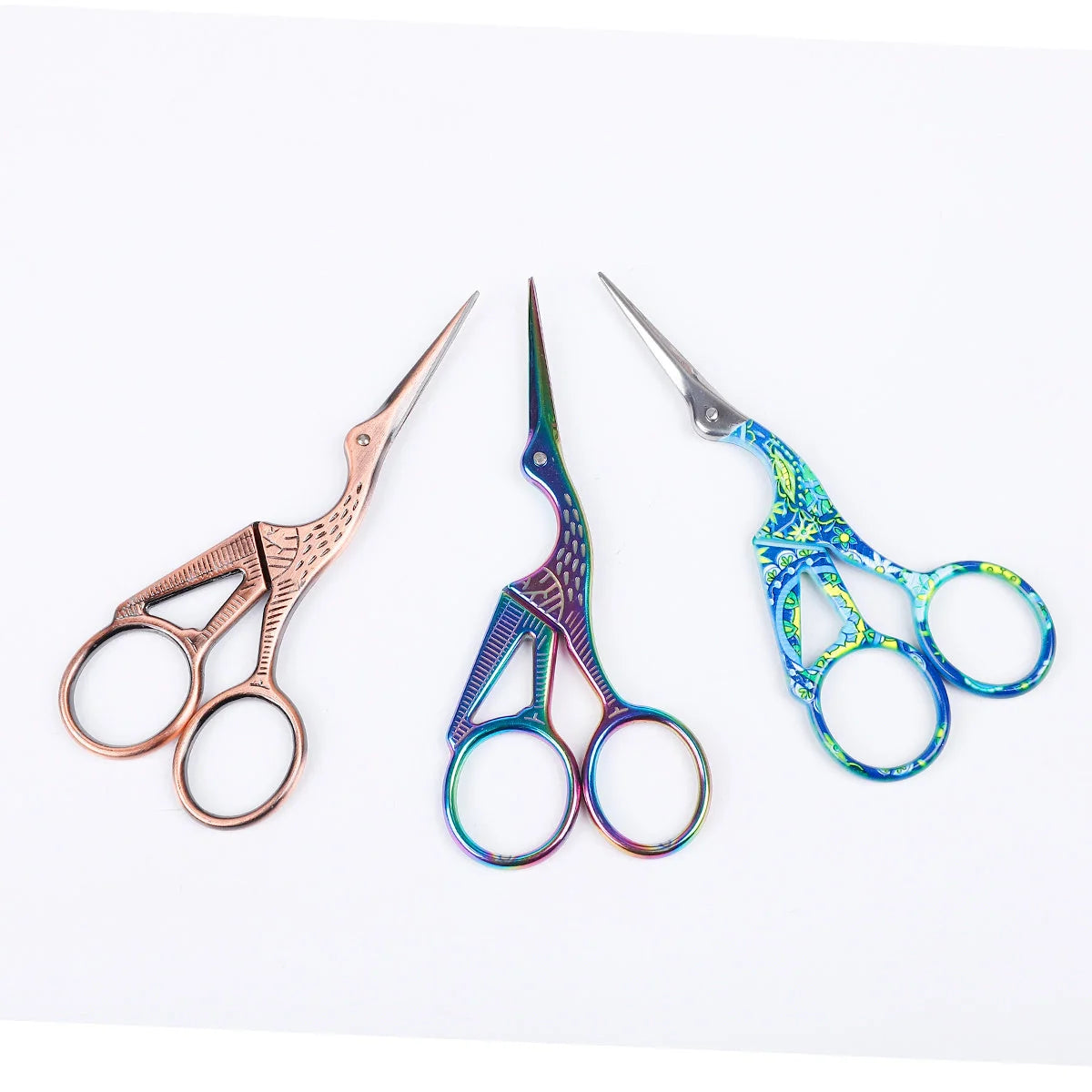Stainless steel retro scissors in crane shape for precise cutting, available in multiple colours