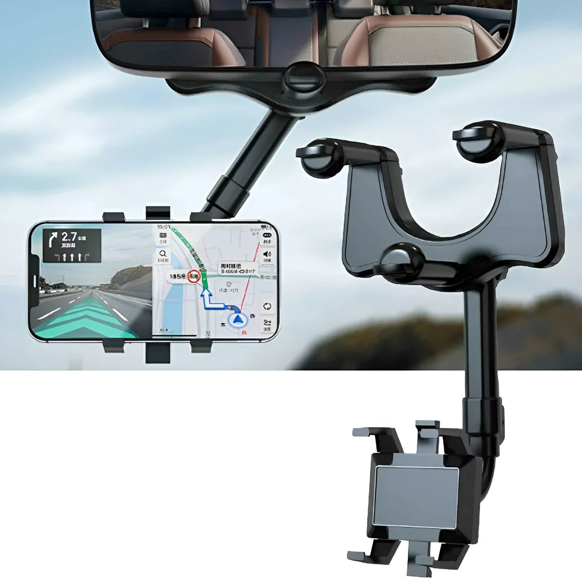 Car rearview mirror swivel navigation bracket in black with ABS plastic and nano-PU glue