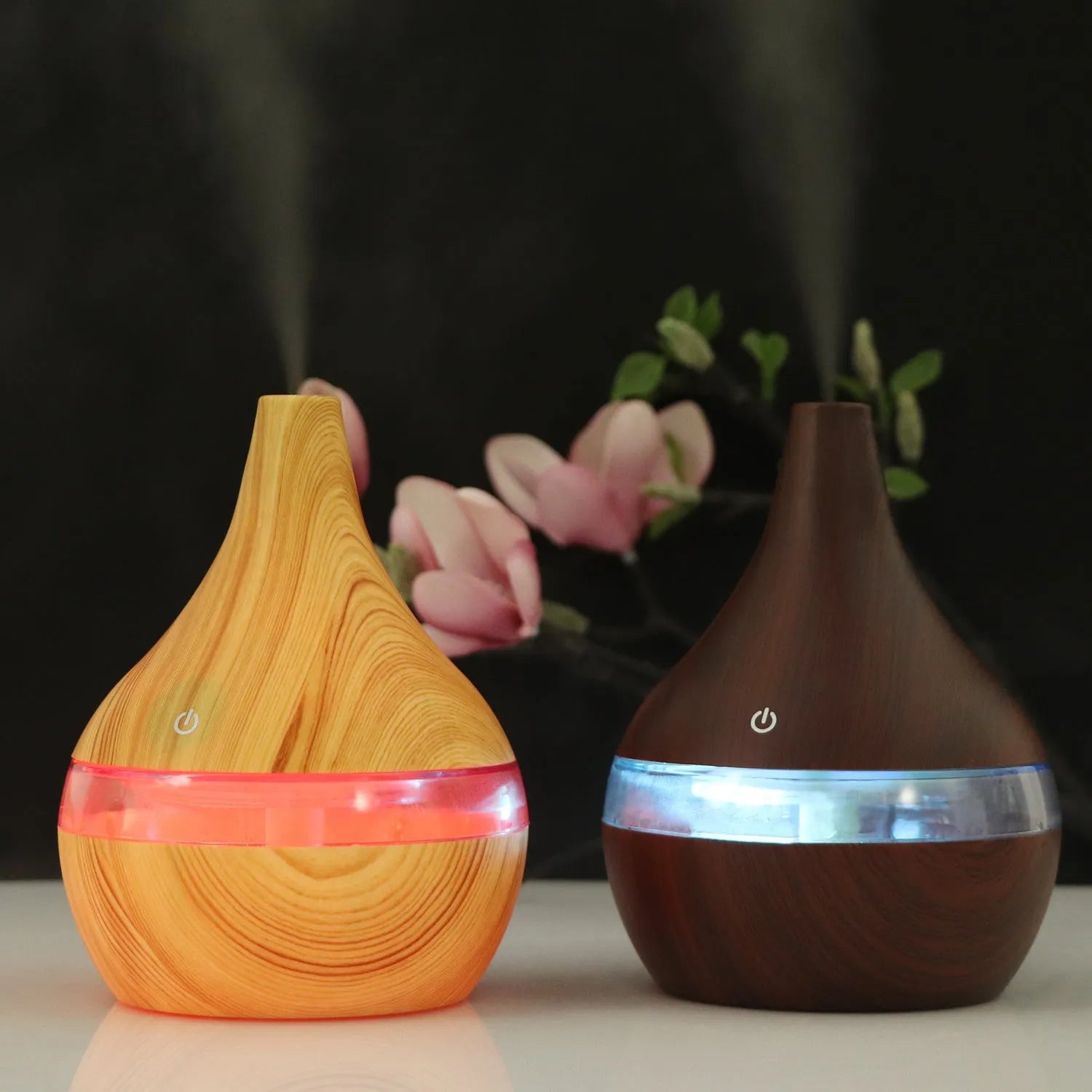 USB mini air purifier humidifier with wood grain finish and remote control