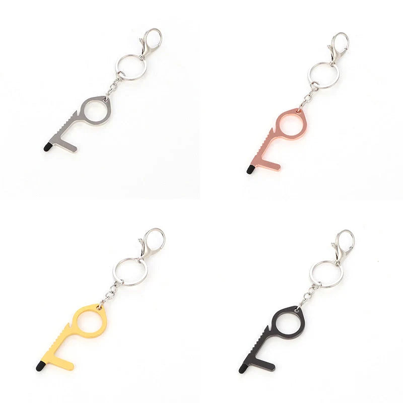 Alloy protective door opener keychain in various colours, 7.9cm in size