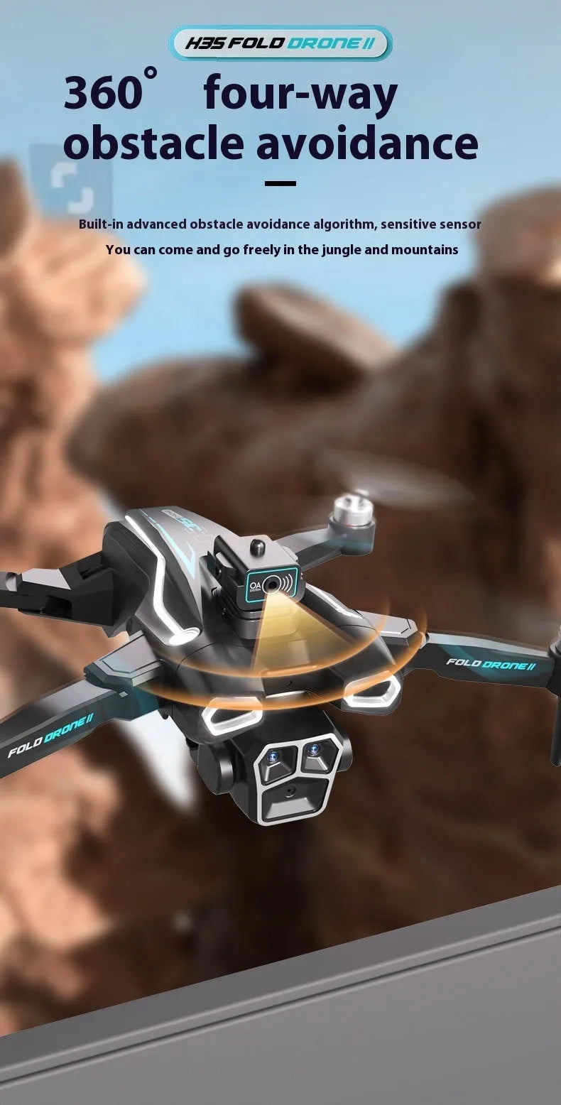 H35 UAV drone with 8K HD camera, obstacle avoidance, and brushless motor in flight