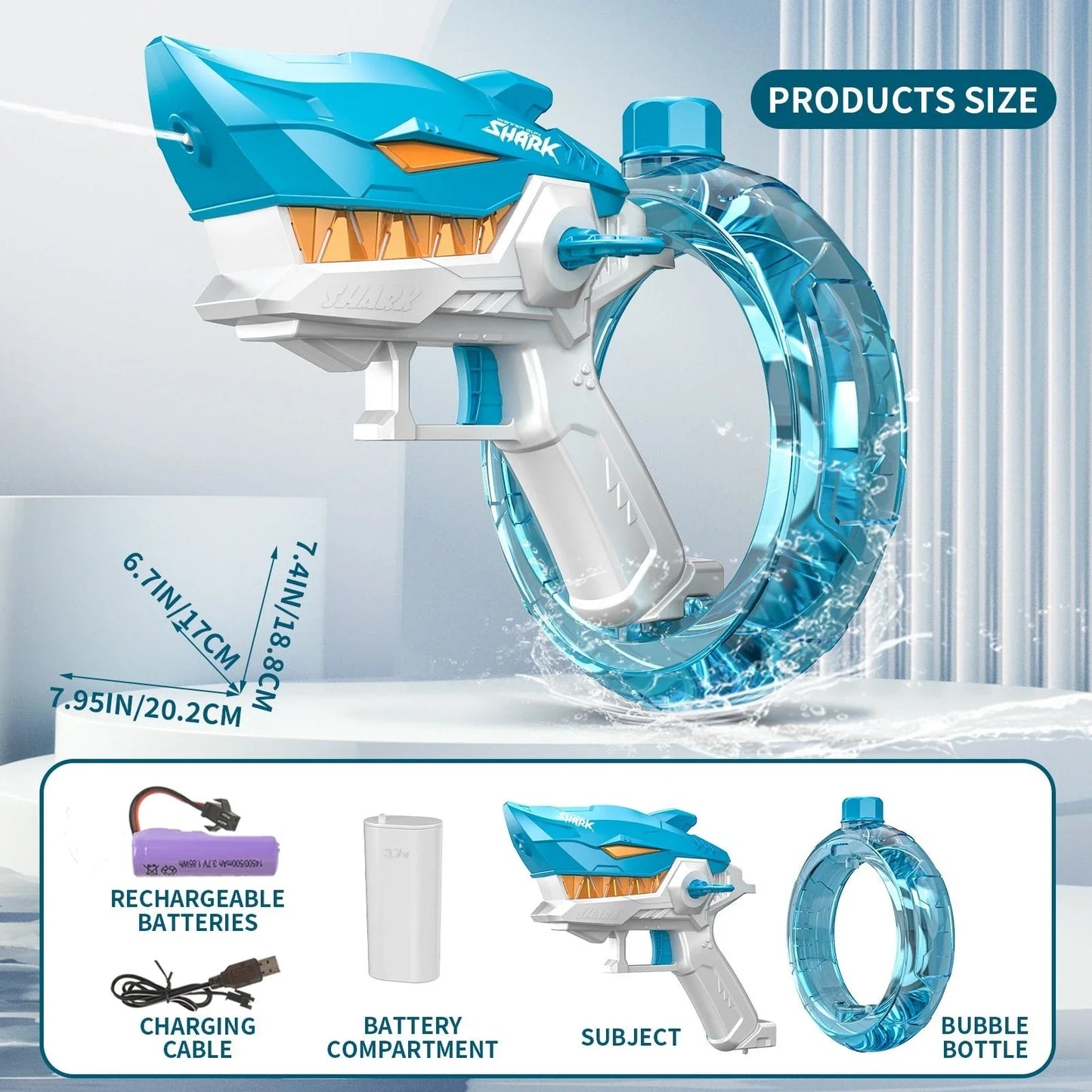 Powerful Shark-Themed Electric Water Gun with Sleek Design and Continuous Water Blasting