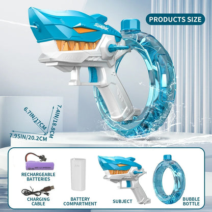 Powerful Shark-Themed Electric Water Gun with Sleek Design and Continuous Water Blasting