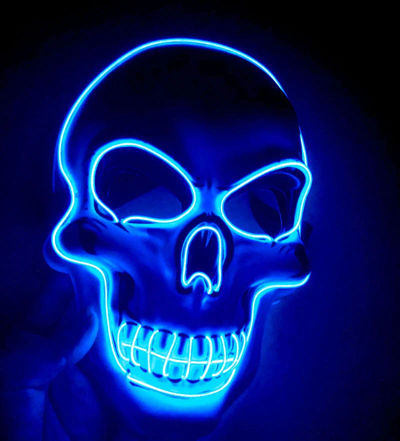 Spooky Halloween skeleton mask with glowing LED lights in various color options