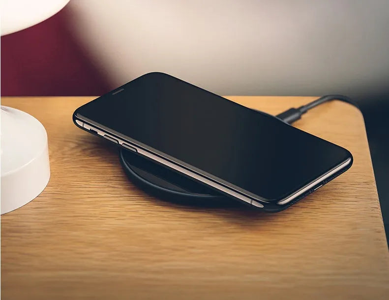 Glass wireless charging disc with LED indicator in black and white options