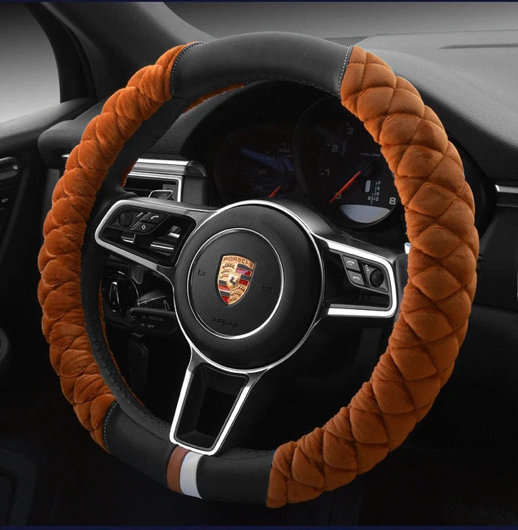 Universal 38cm plush steering wheel cover with cute footprint design