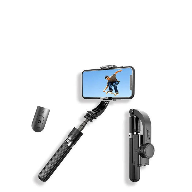 Wireless Bluetooth stabilizer selfie stick with anti-shake gyroscope, black finish, ABS and aluminium alloy body