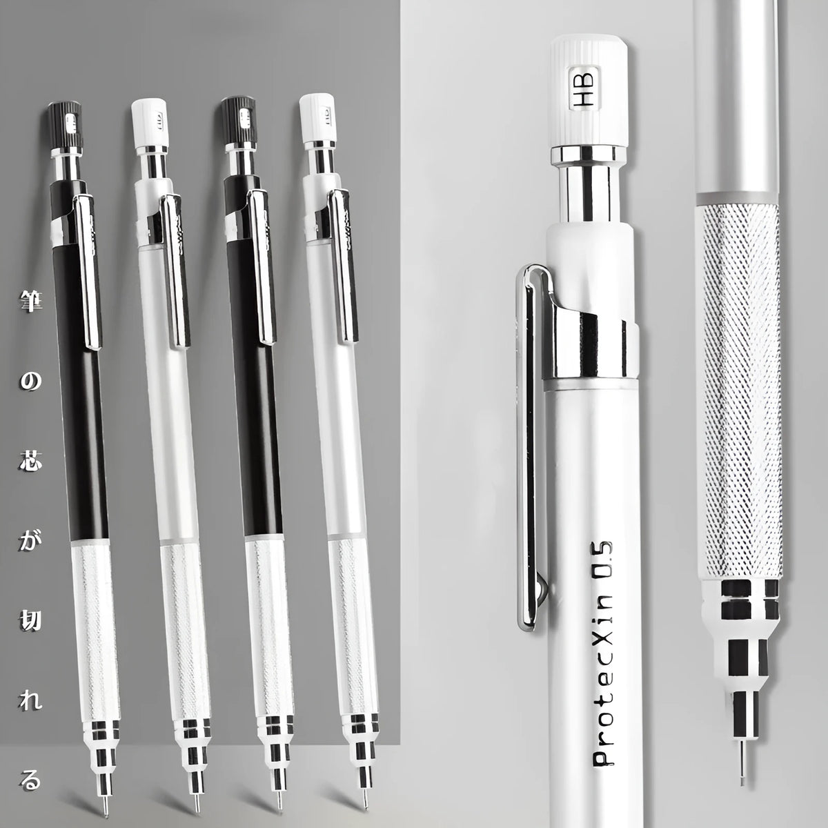 Low centre of gravity mechanical pencil 0.5mm HB in black, simple design for students