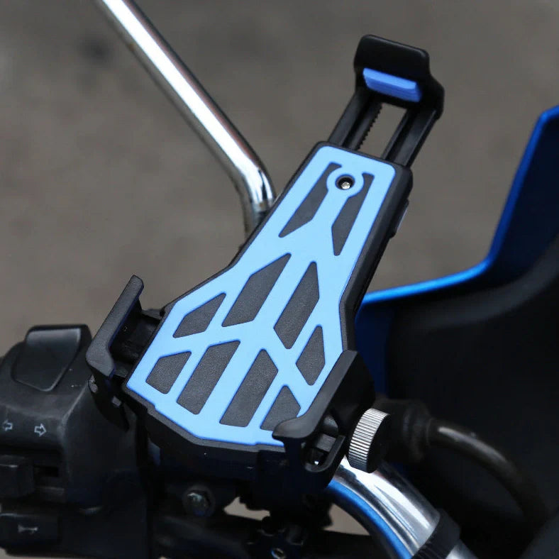 Bicycle handlebar phone holder with triangular design and 360 rotation in multiple colours