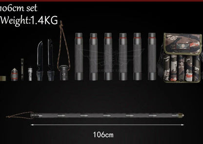 Multifunctional tactical stick for outdoor adventures with tools including bottle opener and compass